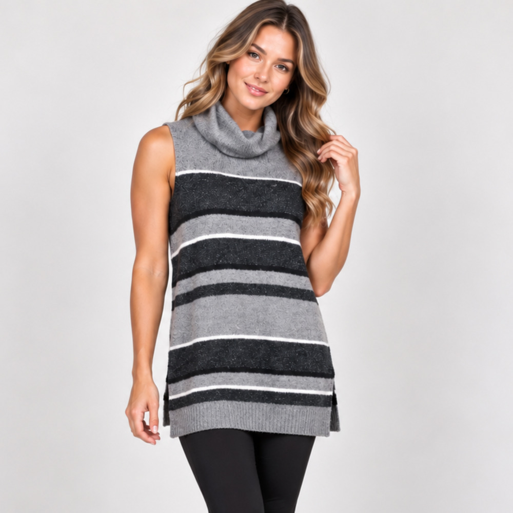 Lou & Grey Sleeveless Turtleneck Sweater Women's Size M NWOT Striped Causal